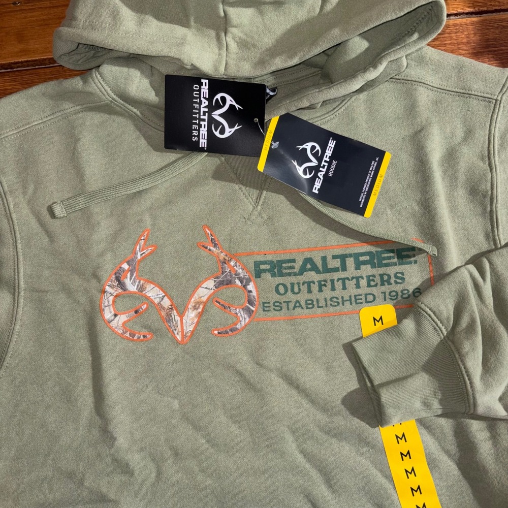 Realtree Outfitters Sweatshirt Camo‎ Logo Hoodie Men's Medium Green Pullover NEW
